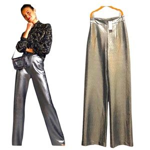 Anthropologie Hutch Silver Metallic Wide Leg Highrise Pants sz S WORN ONCE
